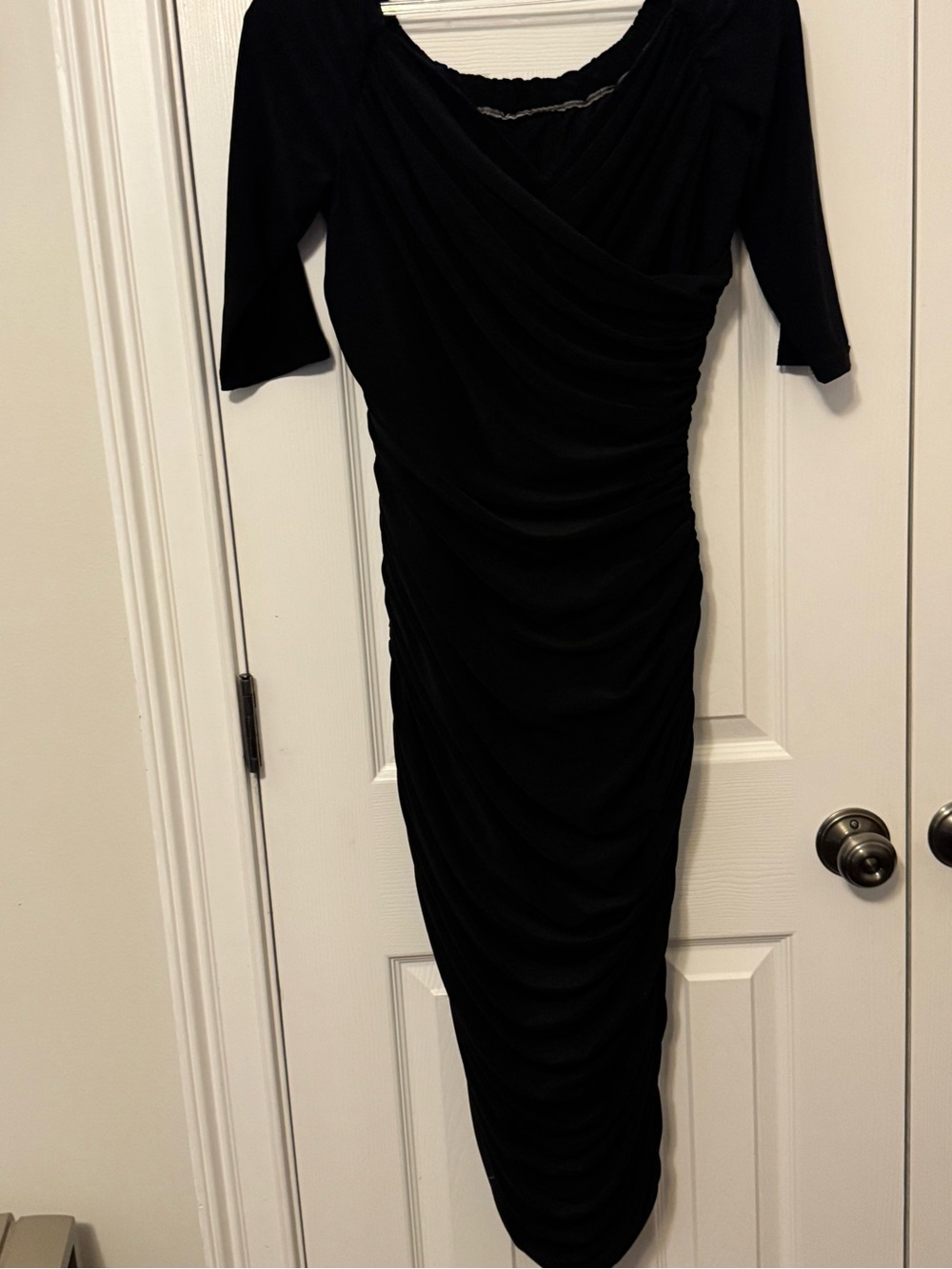 Rare Laura Byrnes Monica Dress XL Black Ruched Bodycon Pinup Couture Spring 2013